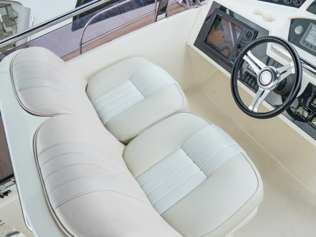 Interior of luxury yacht with driving place.